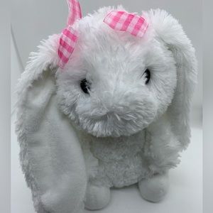 Aurora White Bunny Plush Pink Plaid Bows Easter Bunny Stuffed Animal 10 inch 🐇🌸